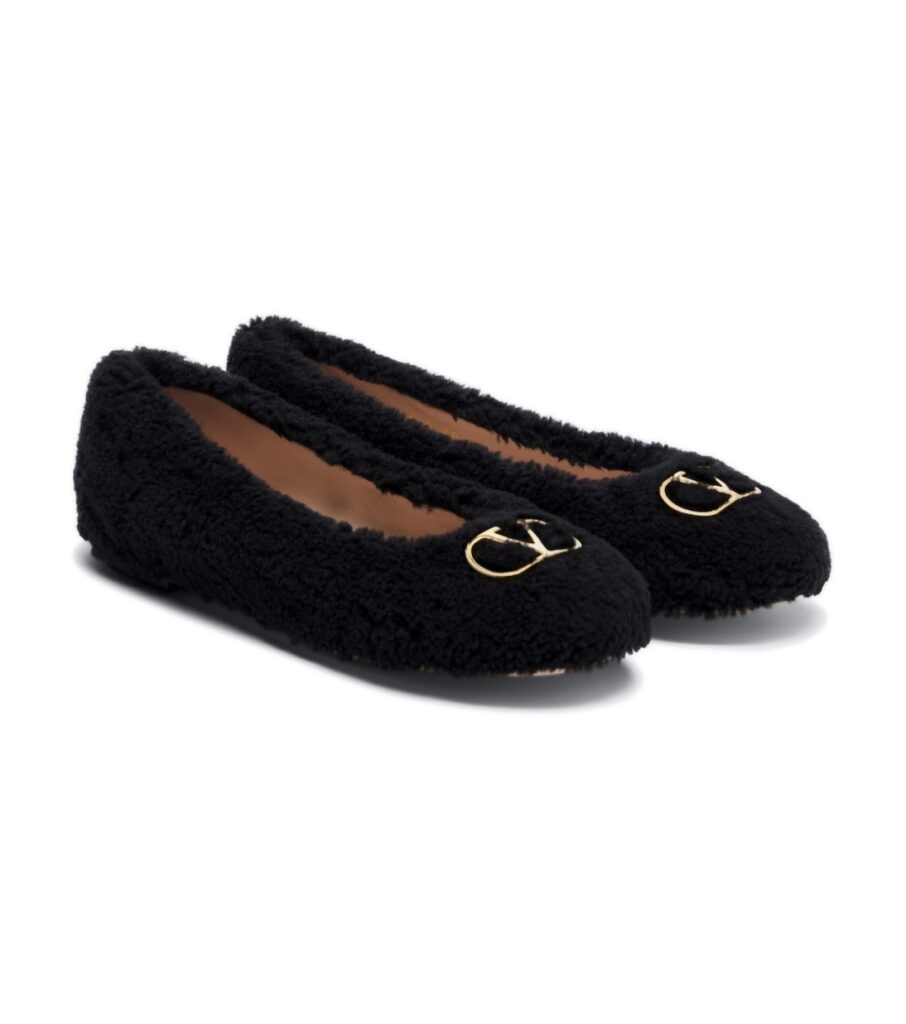 Valentino Garavani VLogo Teddy Ballet Flats – Black